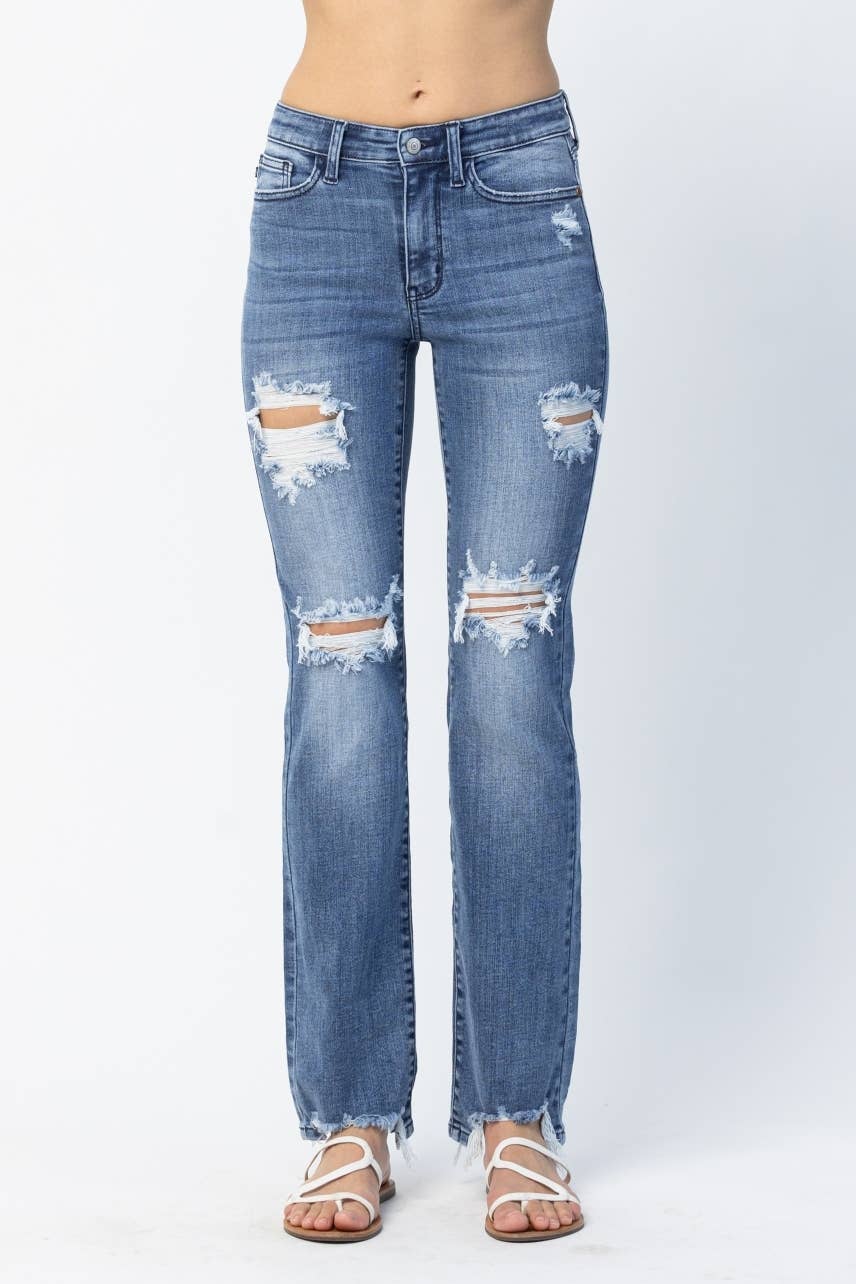 Judy Blue Distressed Mid Rise Straight Leg Jeans