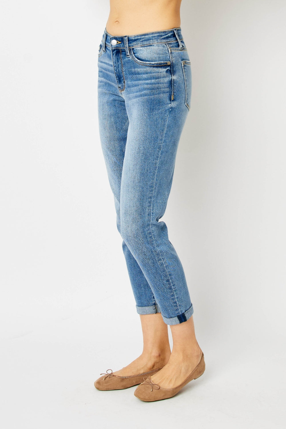 Judy Blue Cuffed Hem Mid Rise Lighter Wash Skinny Jeans