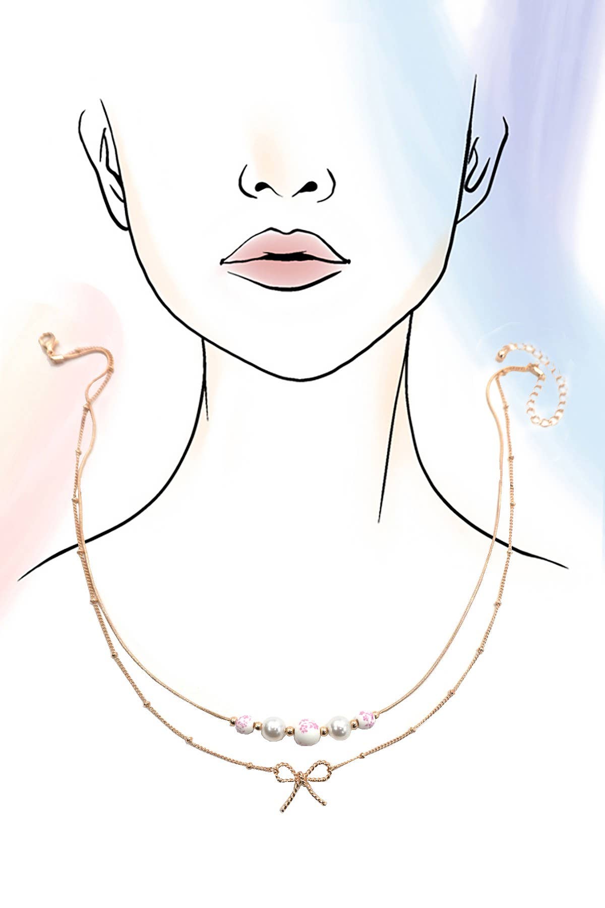 Pink Bow & Pearl Necklace