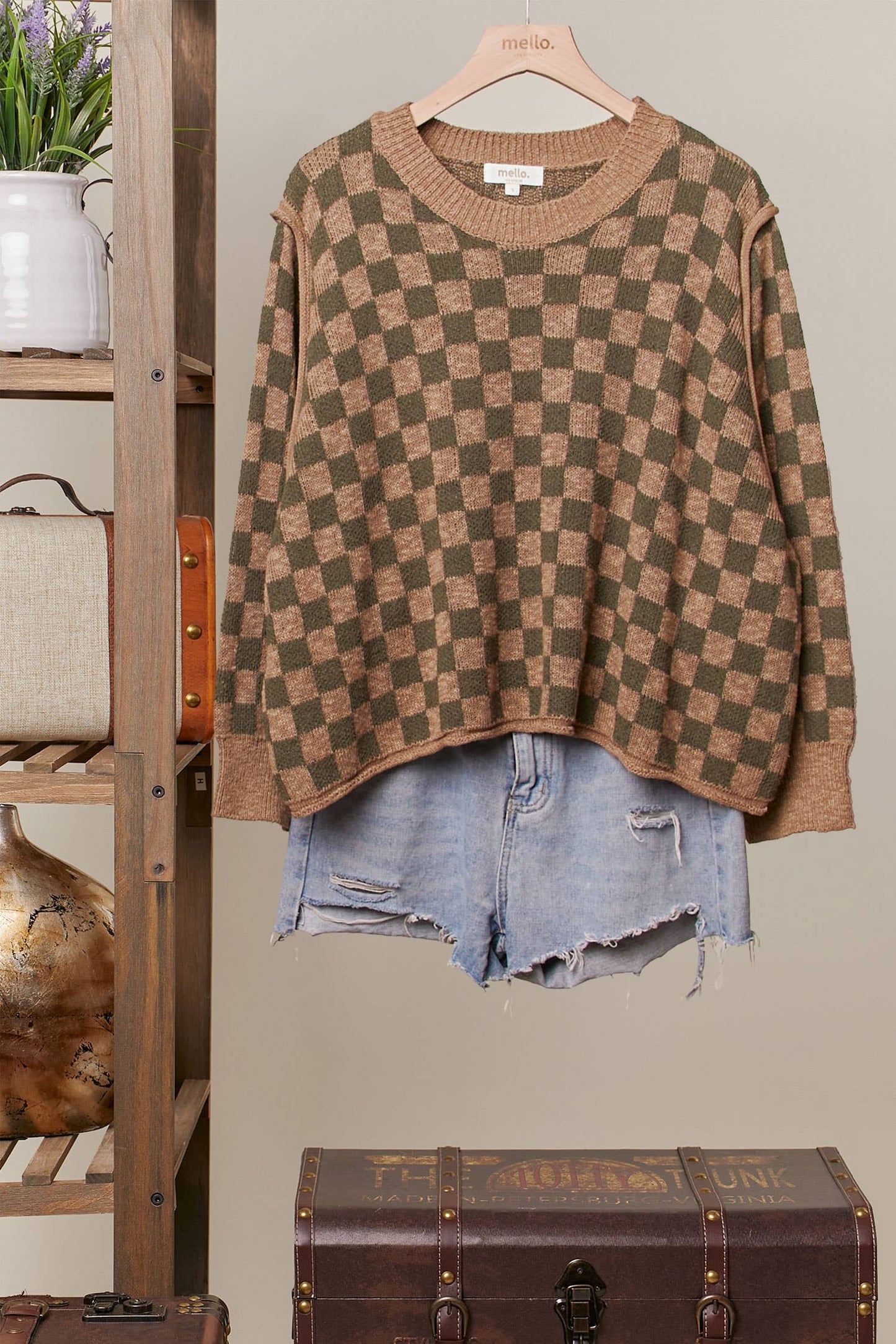 Olive Checked Sweater