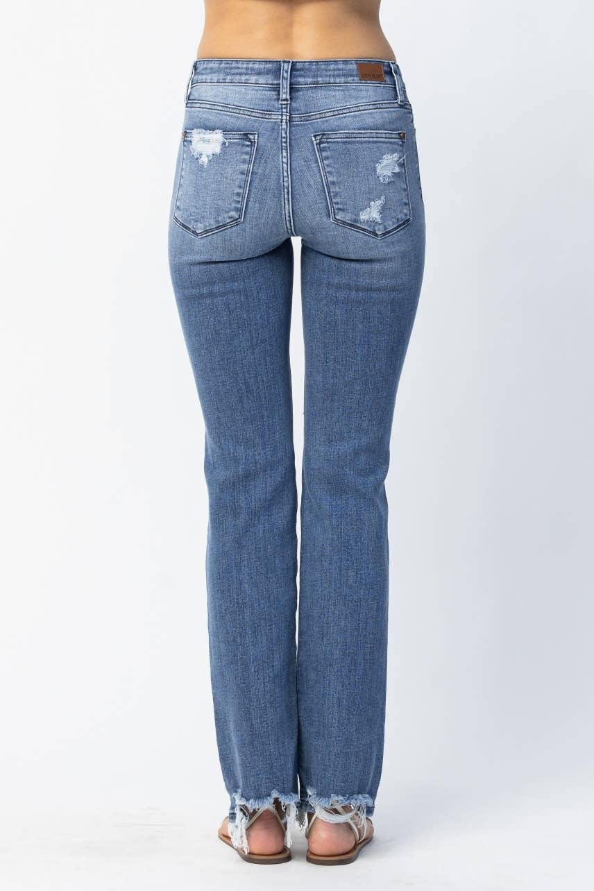 Judy Blue Distressed Mid Rise Straight Leg Jeans