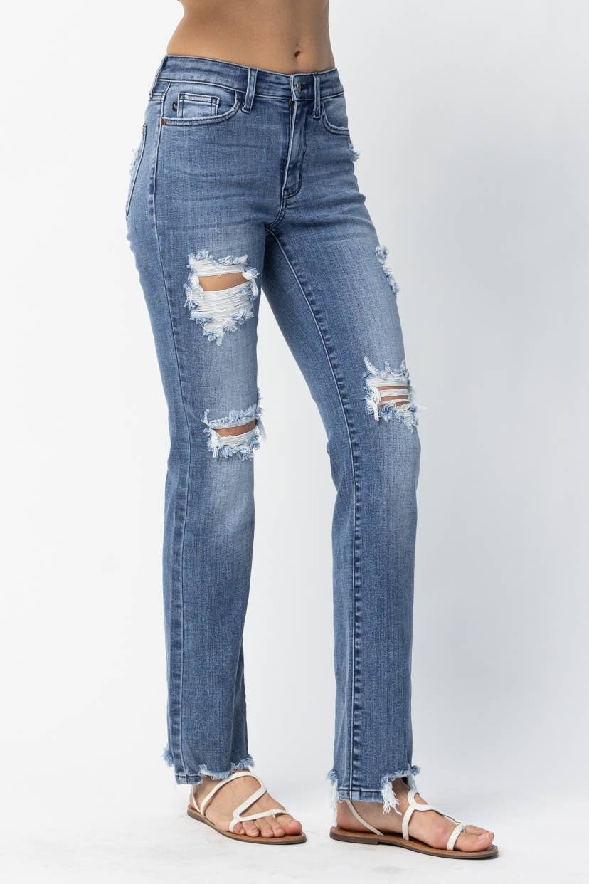 Judy Blue Distressed Mid Rise Straight Leg Jeans