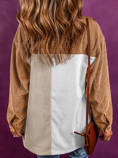 Color Block Ribbed Button Up Jacket