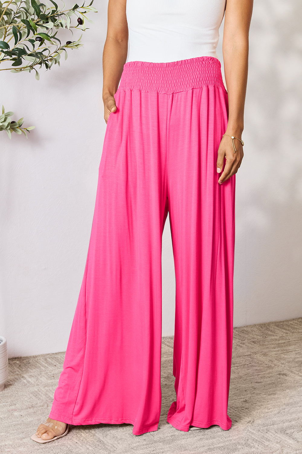 Buttery Soft Smocked Waistband Wide Leg Pants