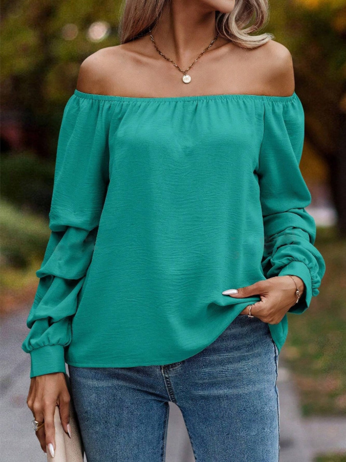 Off-Shoulder Long Sleeve Blouse