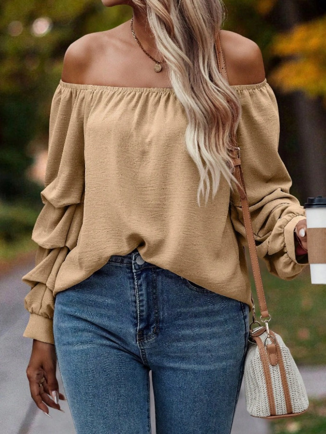 Off-Shoulder Long Sleeve Blouse