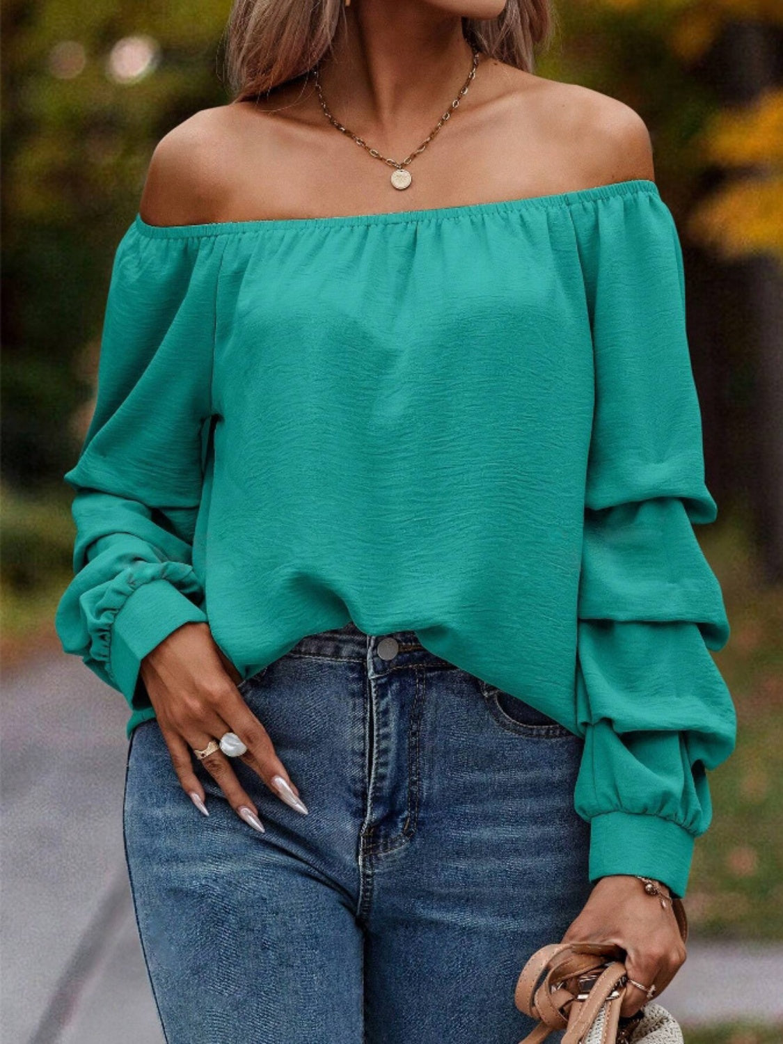 Off-Shoulder Long Sleeve Blouse