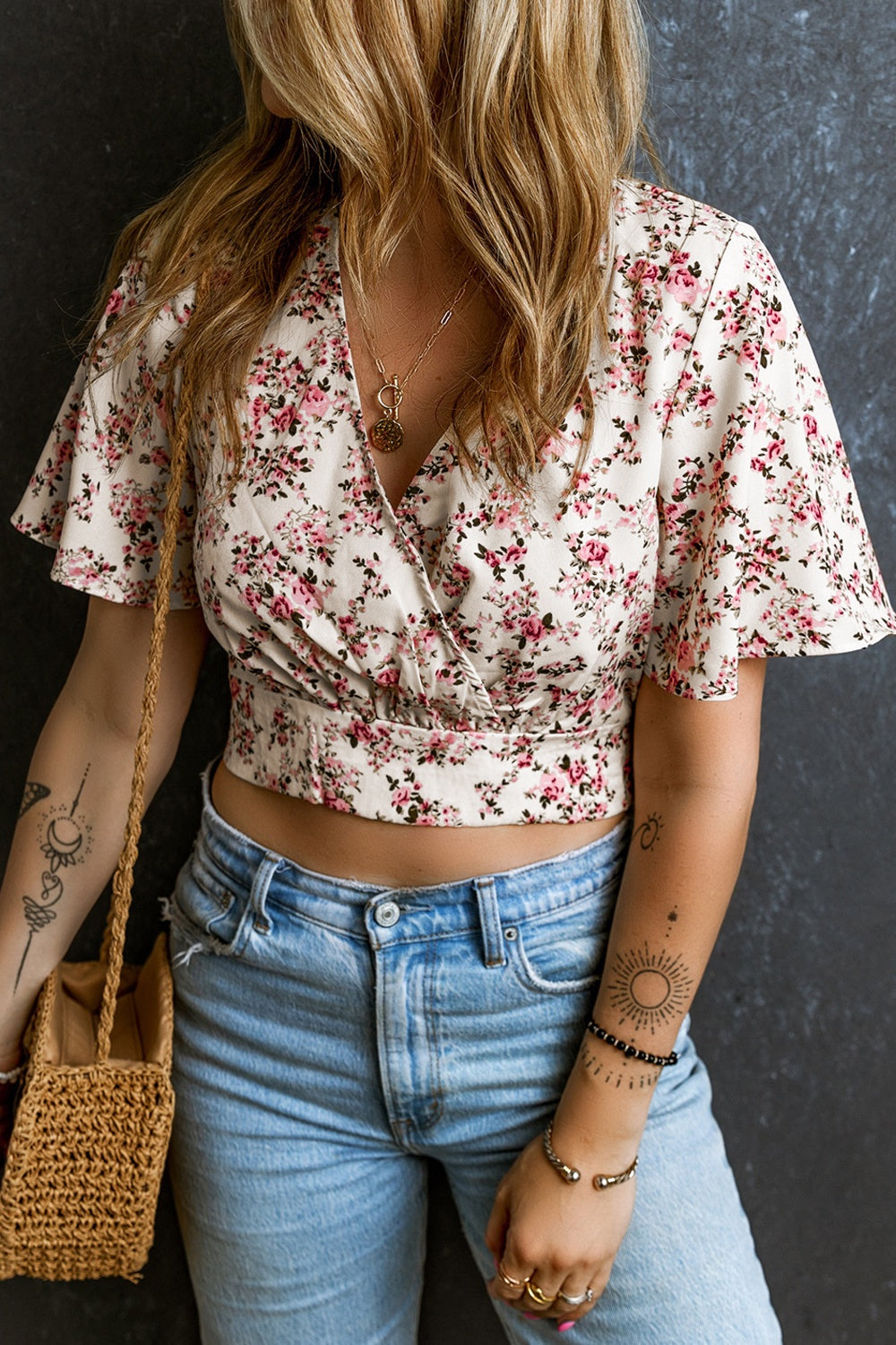 Printed Daisy Half Sleeve Blouse