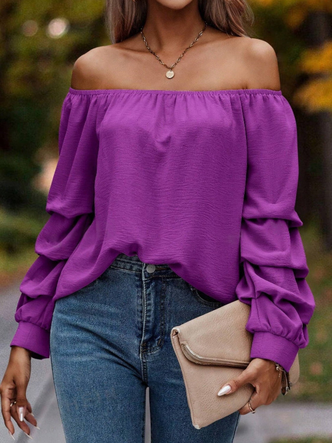 Off-Shoulder Long Sleeve Blouse