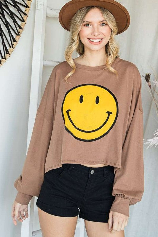 SMILEY FACE LONG CROP TOP