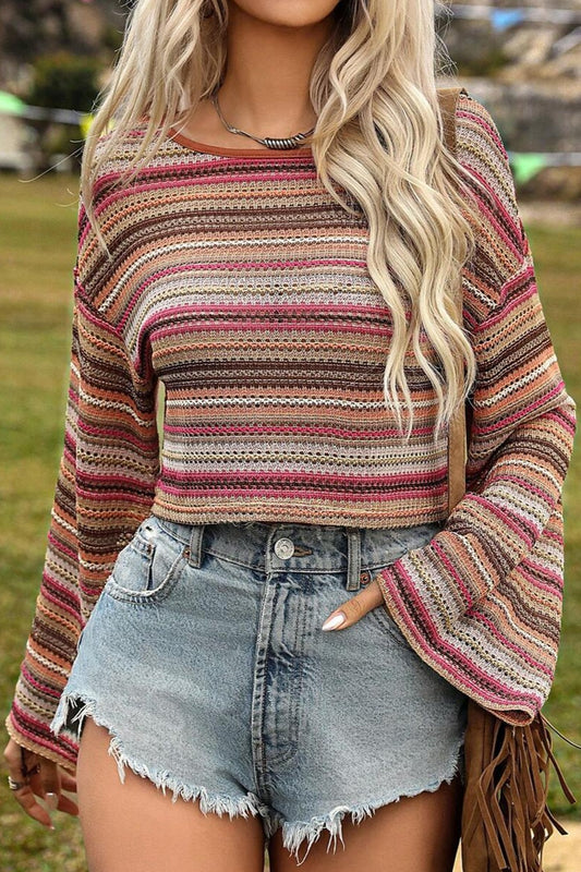 Striped Belle Sleeve Blouse