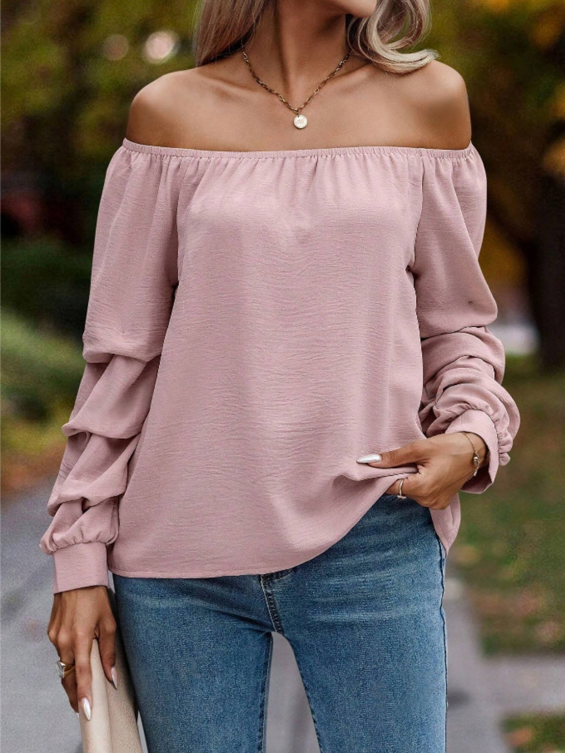 Off-Shoulder Long Sleeve Blouse