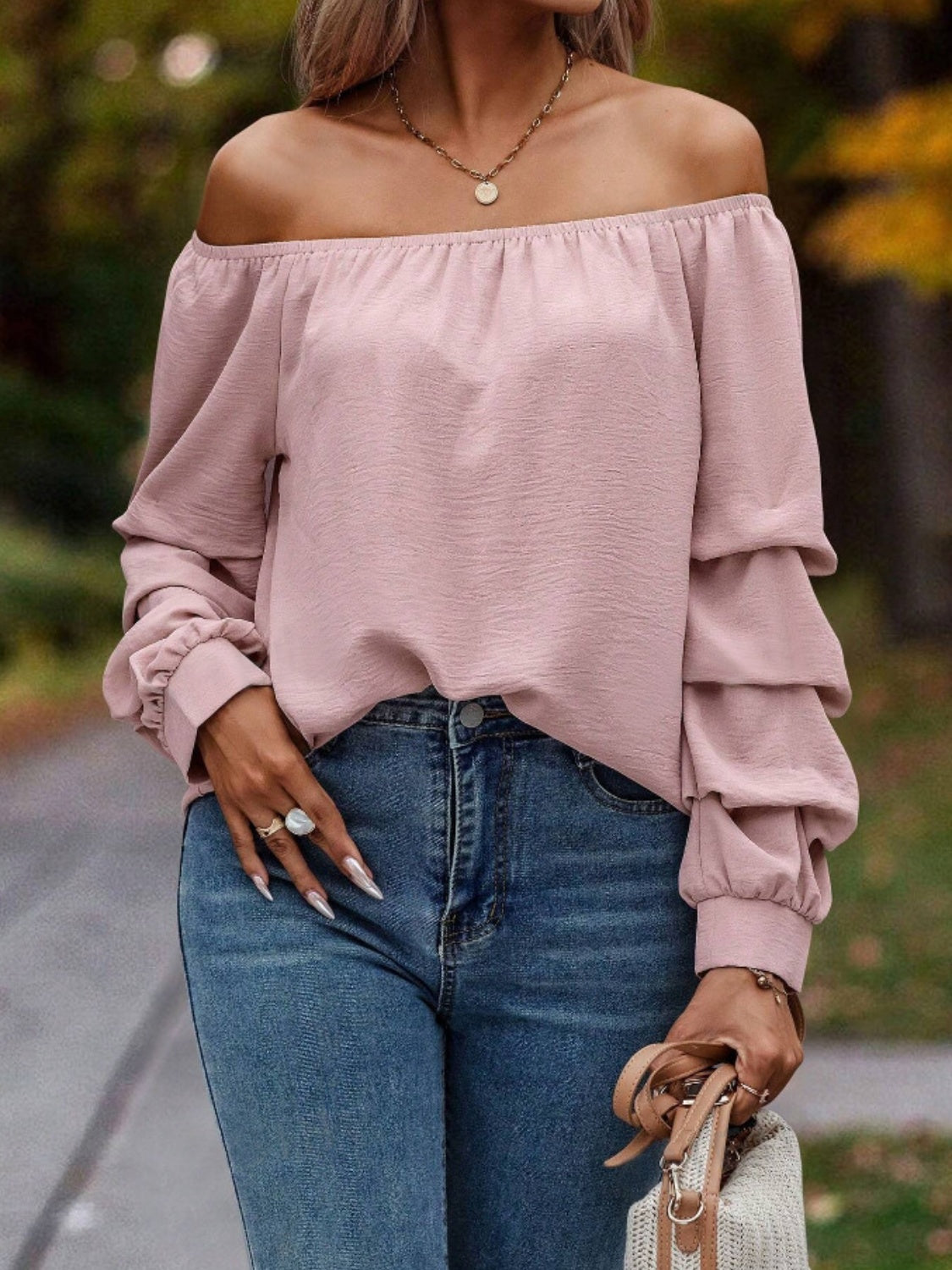 Off-Shoulder Long Sleeve Blouse