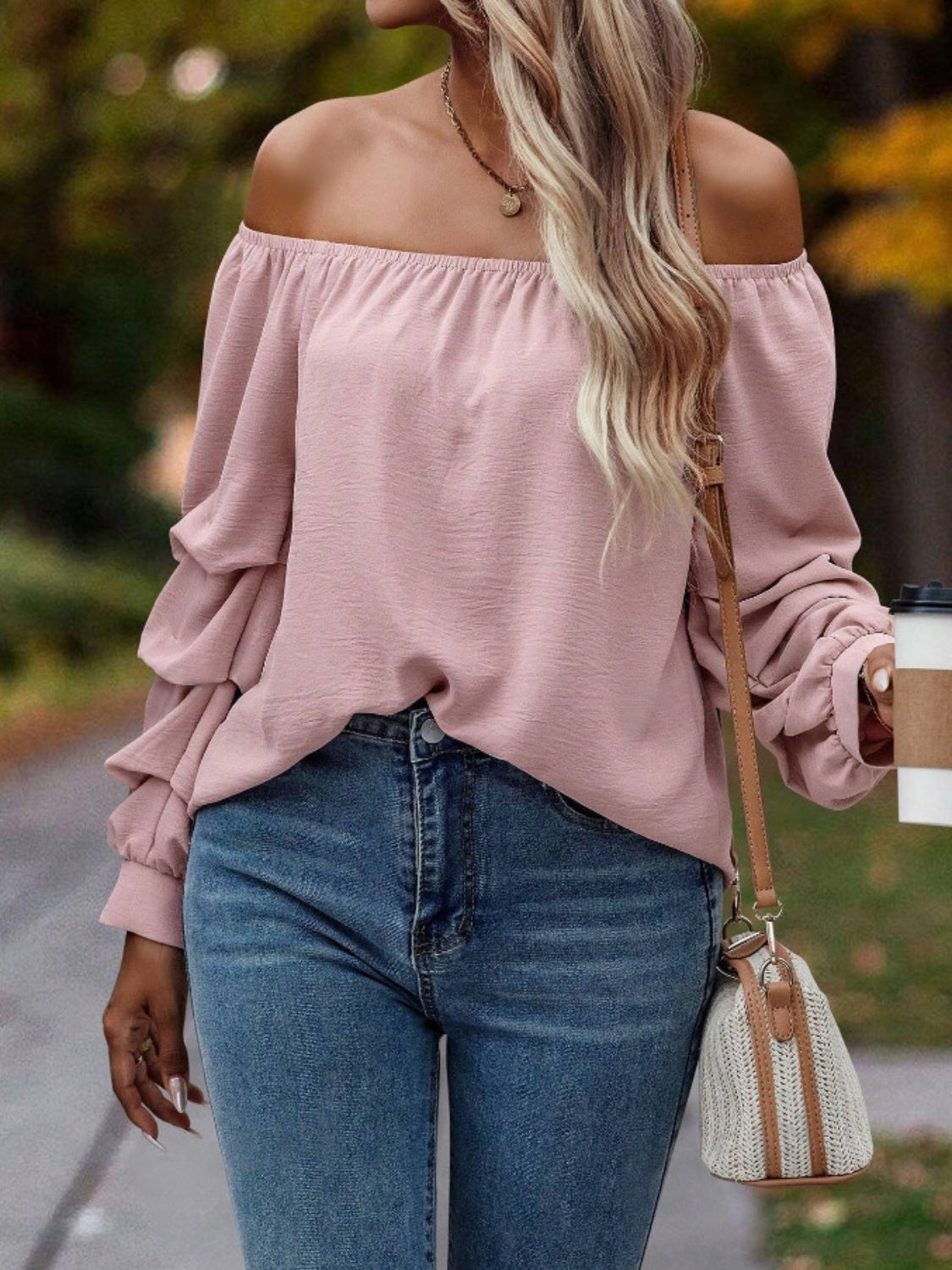 Off-Shoulder Long Sleeve Blouse