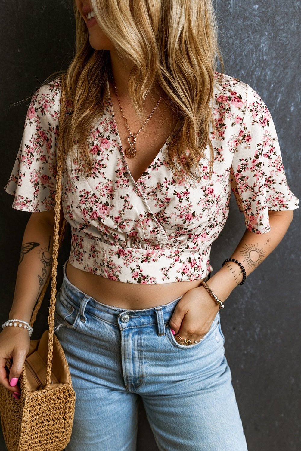 Printed Daisy Half Sleeve Blouse