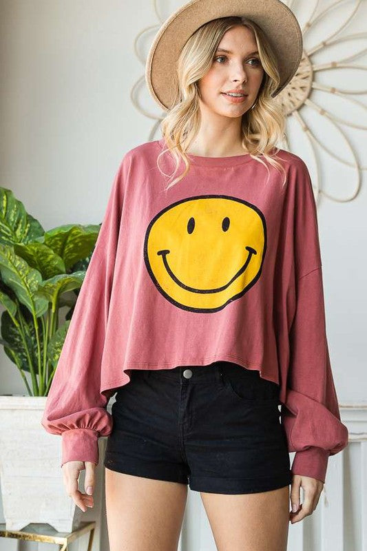 SMILEY FACE LONG CROP TOP