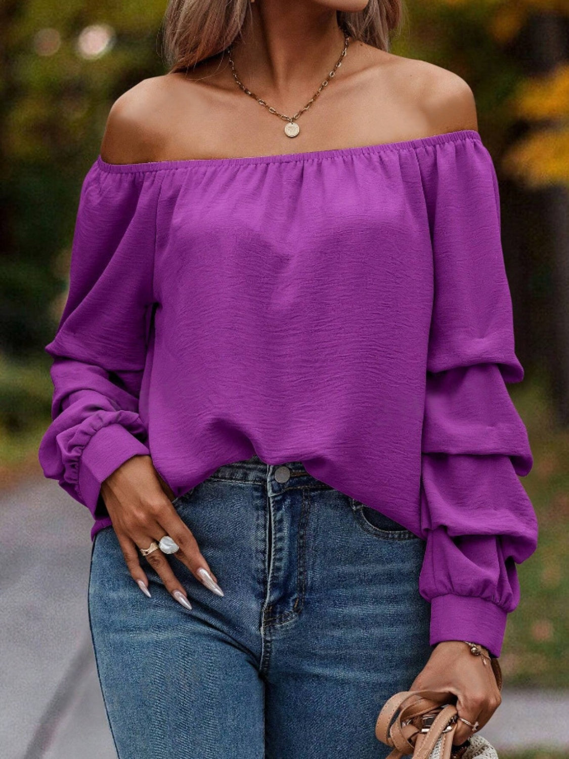 Off-Shoulder Long Sleeve Blouse