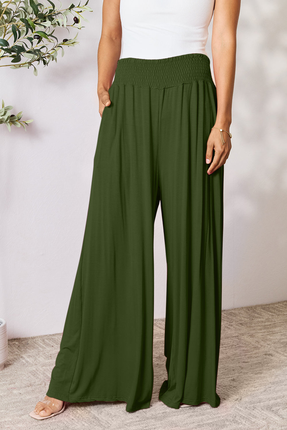 Buttery Soft Smocked Waistband Wide Leg Pants