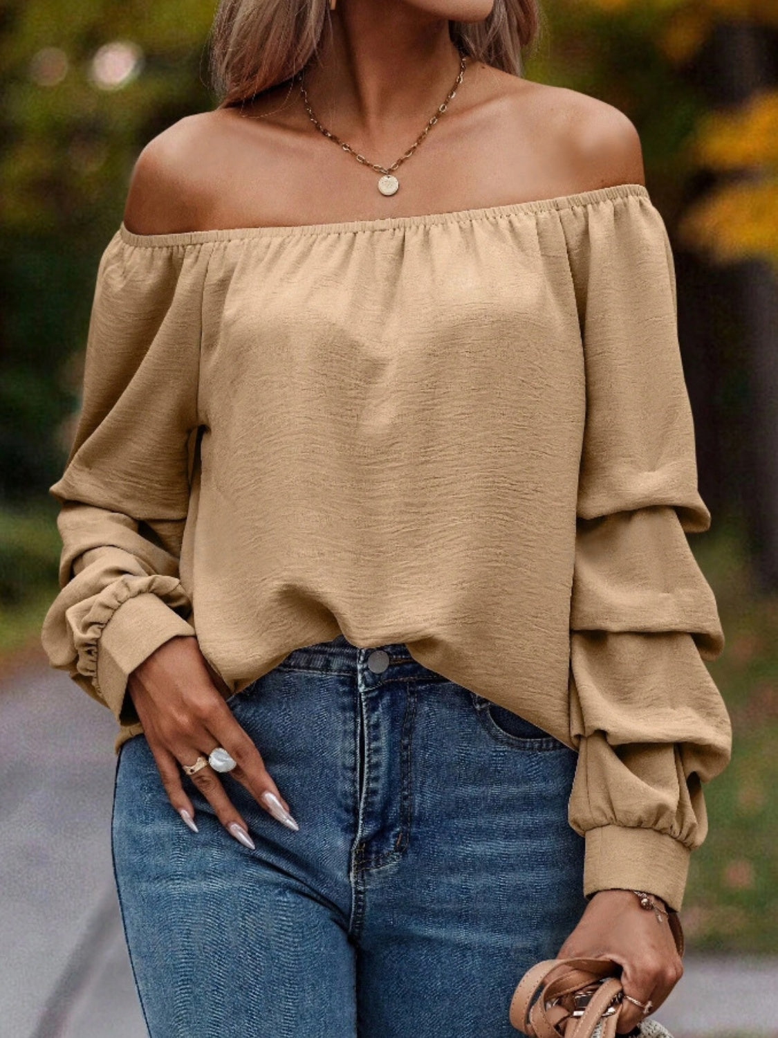 Off-Shoulder Long Sleeve Blouse