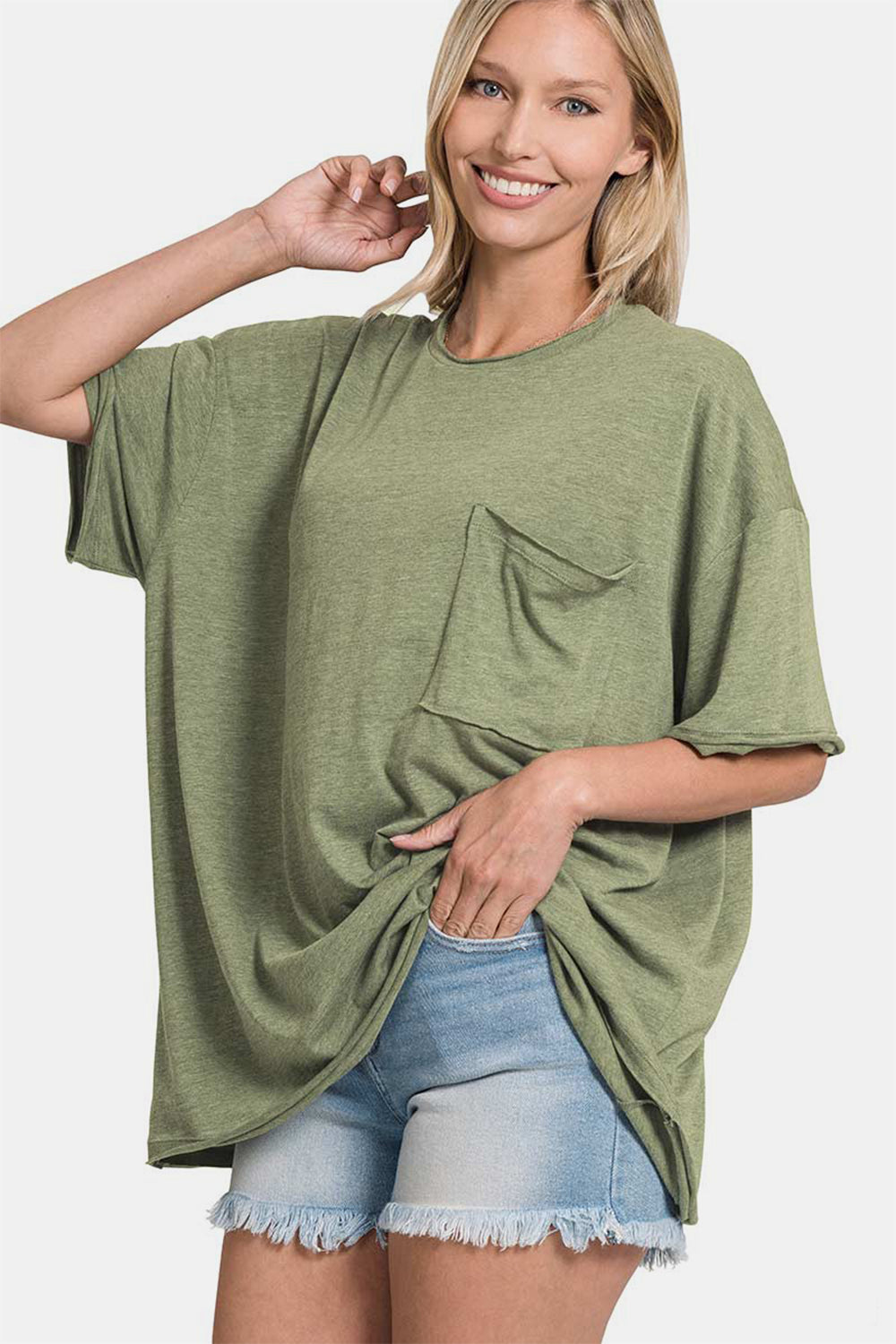 Zenana Oversized Front Pocket Tee