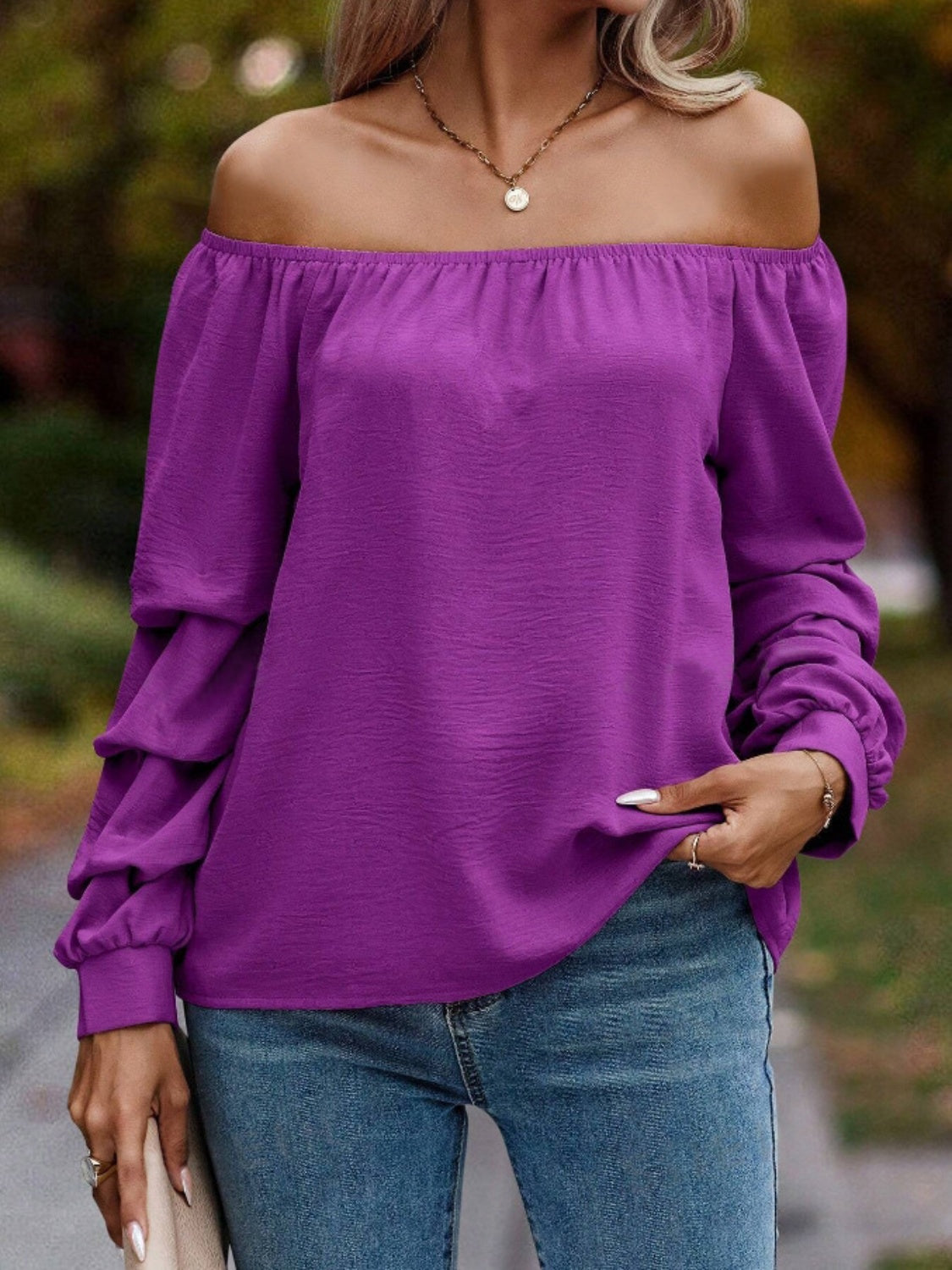 Off-Shoulder Long Sleeve Blouse