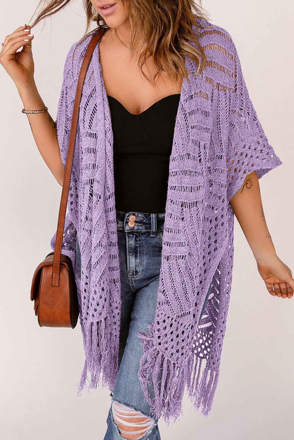 Openwork Fringe Cardigan