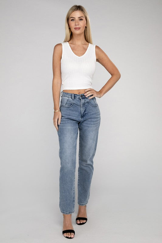 Ribbed V Neck Crop Top