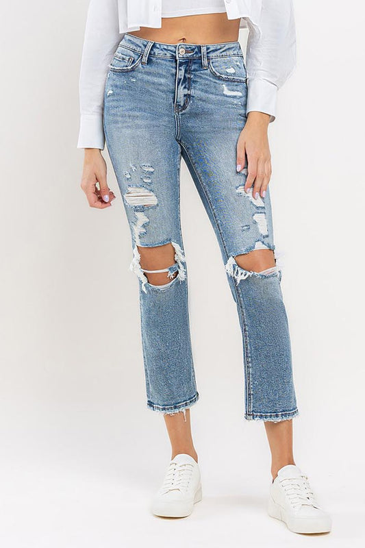 Lovervet High Rise Slim Straight Distressed Jeans