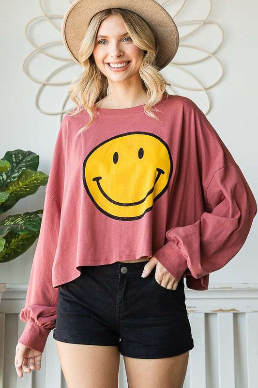 SMILEY FACE LONG CROP TOP