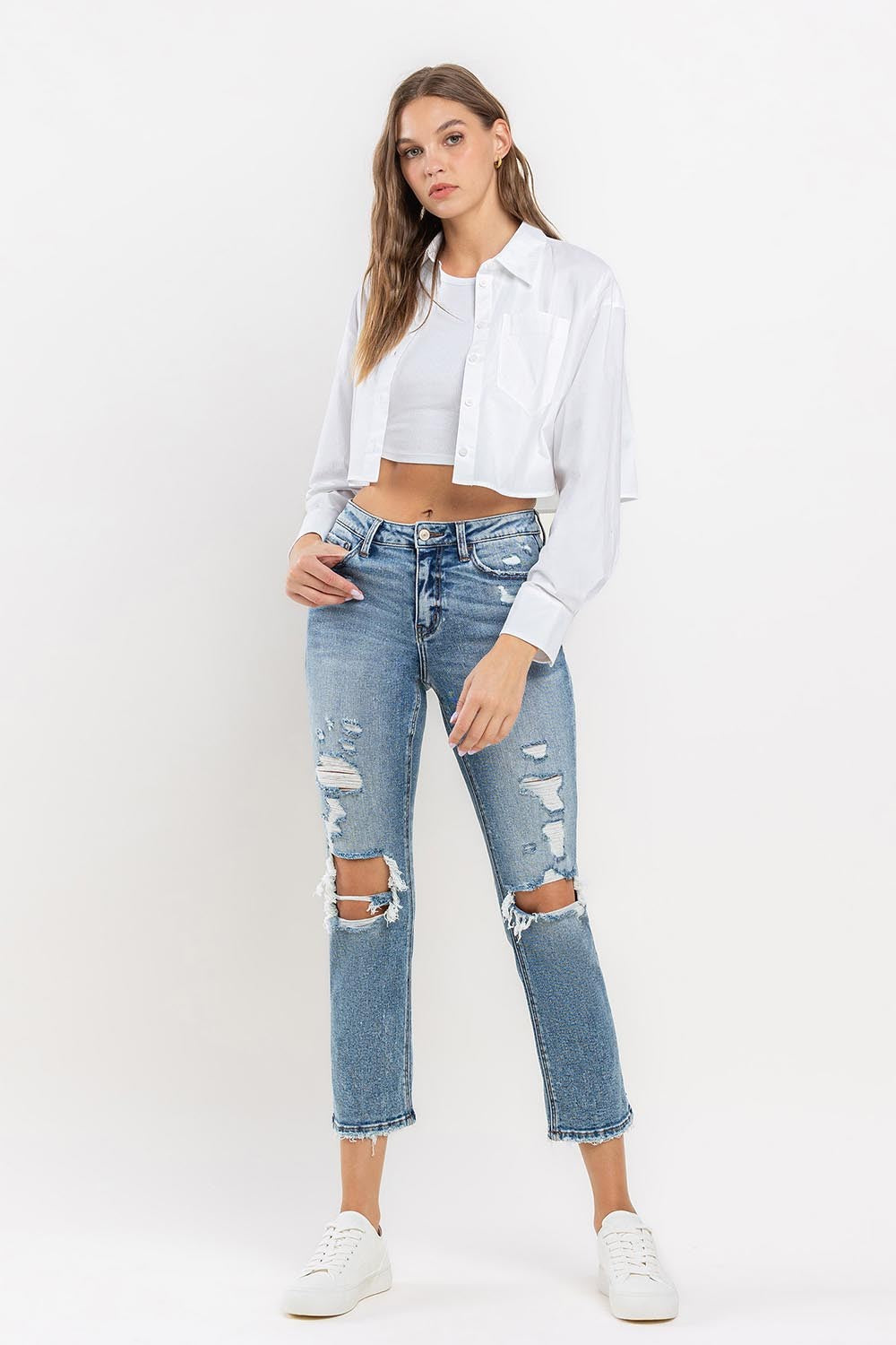 Lovervet High Rise Slim Straight Distressed Jeans