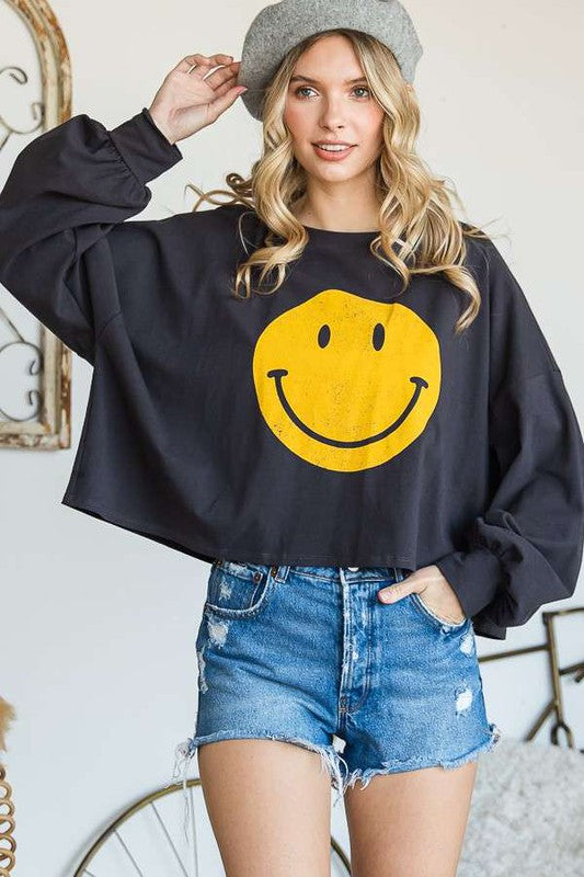 SMILEY FACE LONG CROP TOP