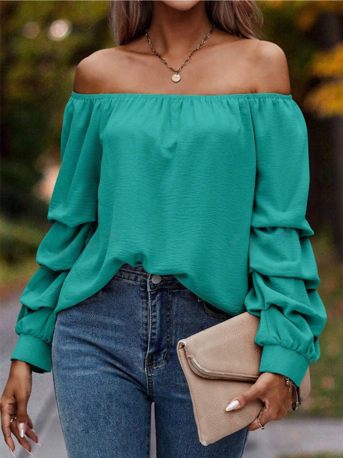 Off-Shoulder Long Sleeve Blouse