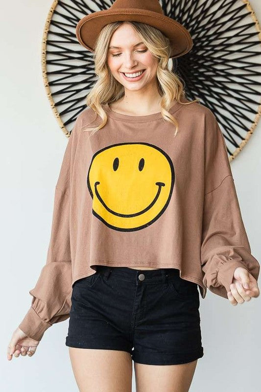 SMILEY FACE LONG CROP TOP