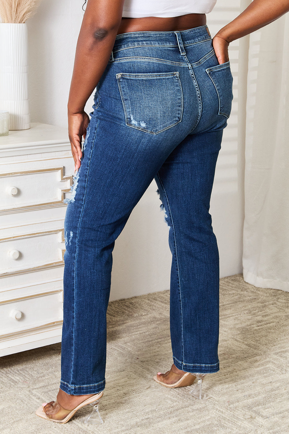 Judy Blue Mid Rise Hand Sand & Destroyed Bootcut Jeans