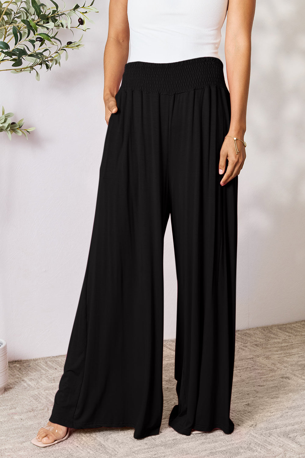 Buttery Soft Smocked Waistband Wide Leg Pants