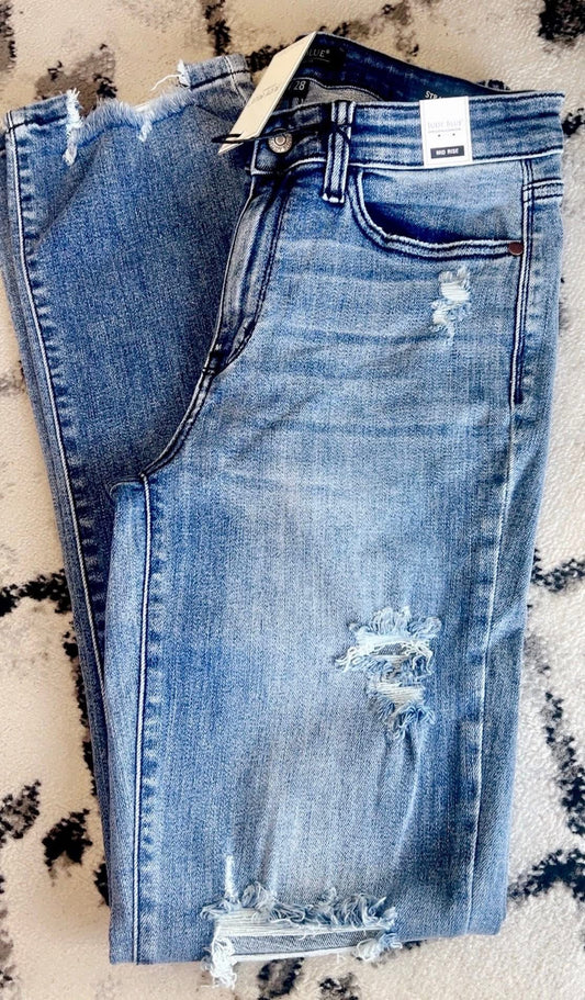 Judy Blue Distressed Mid Rise Straight Leg Jeans