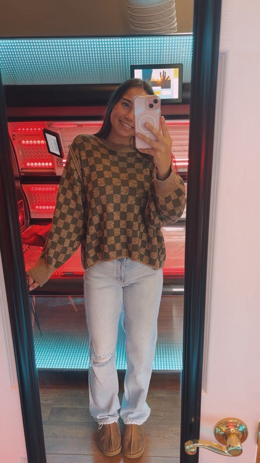 Olive Checked Sweater