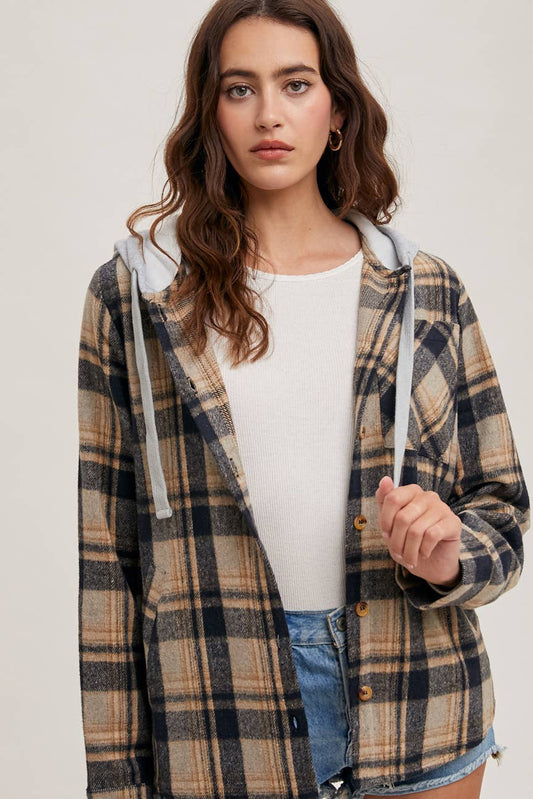 Blue Hooded Fall Flannel