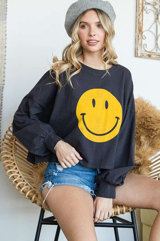 SMILEY FACE LONG CROP TOP