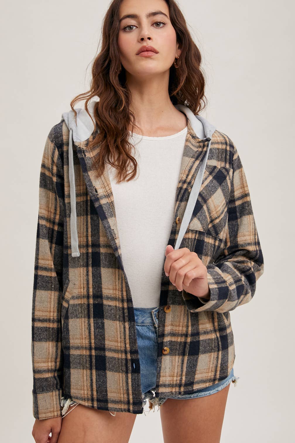 Blue Hooded Fall Flannel