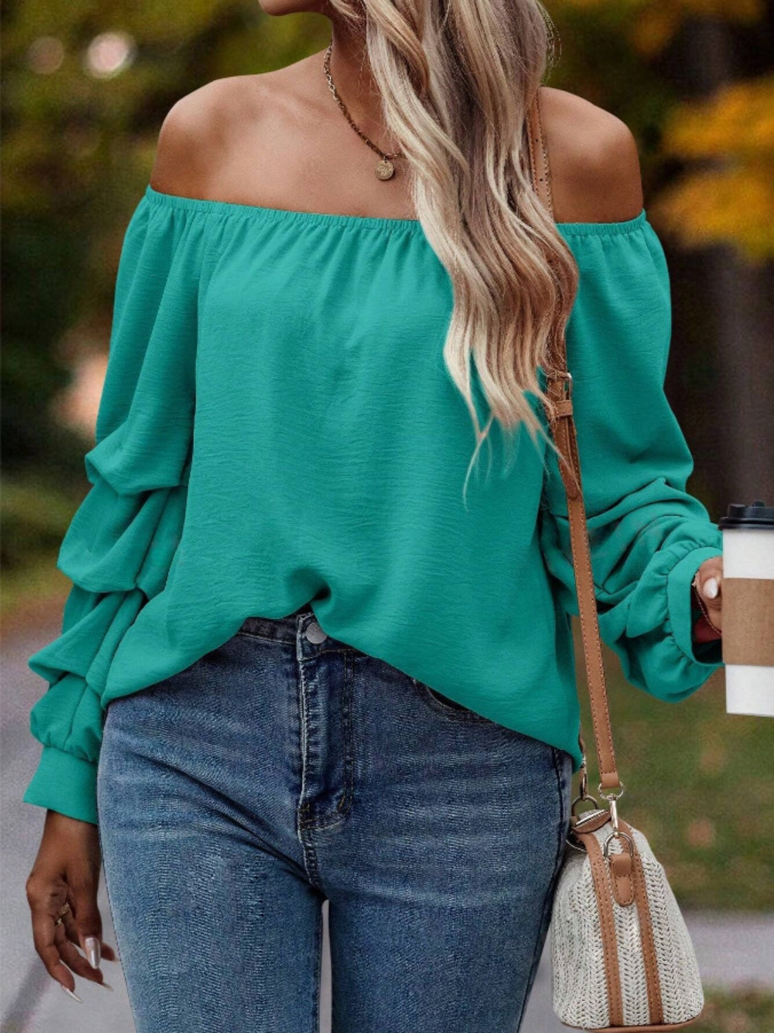 Off-Shoulder Long Sleeve Blouse