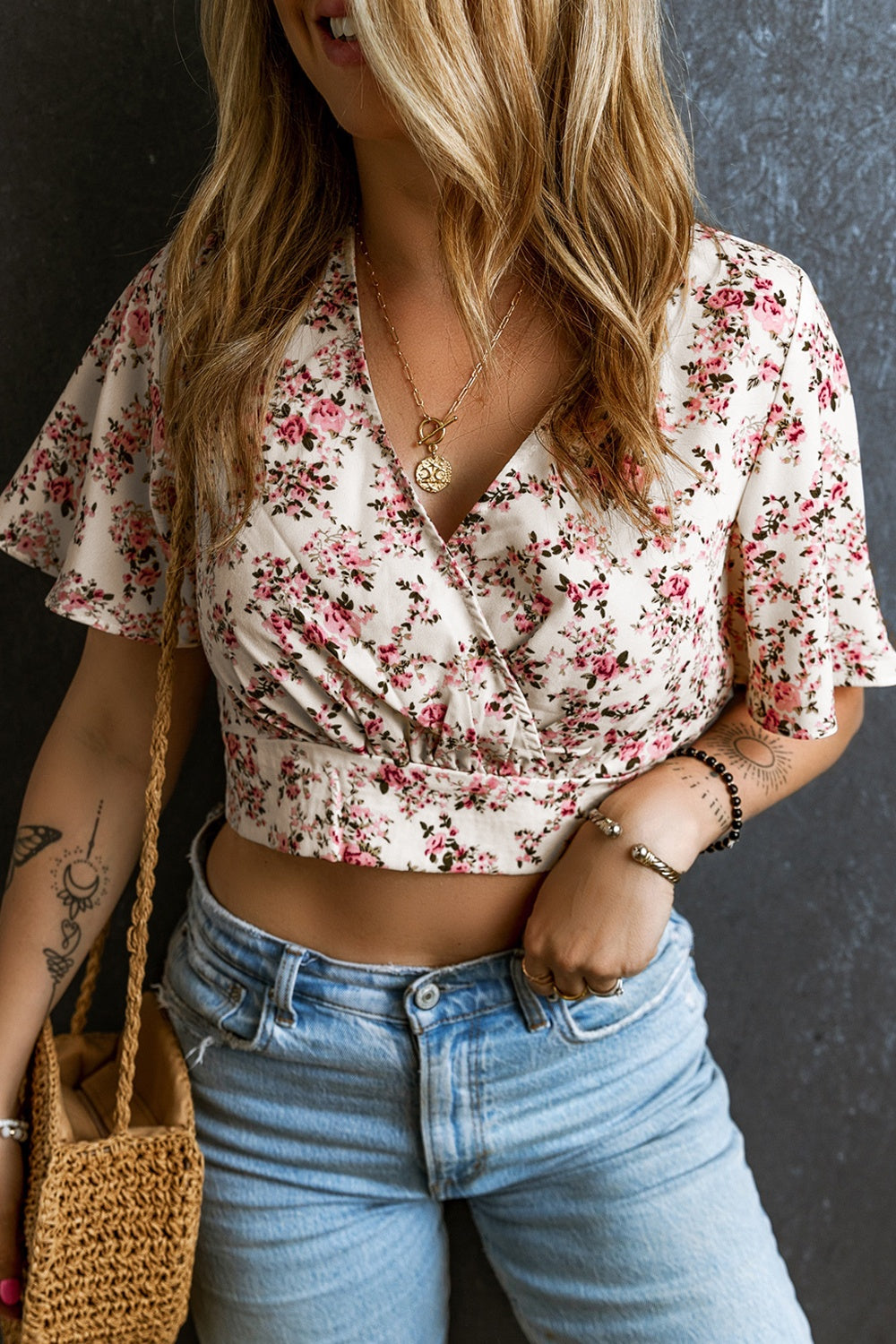 Printed Daisy Half Sleeve Blouse