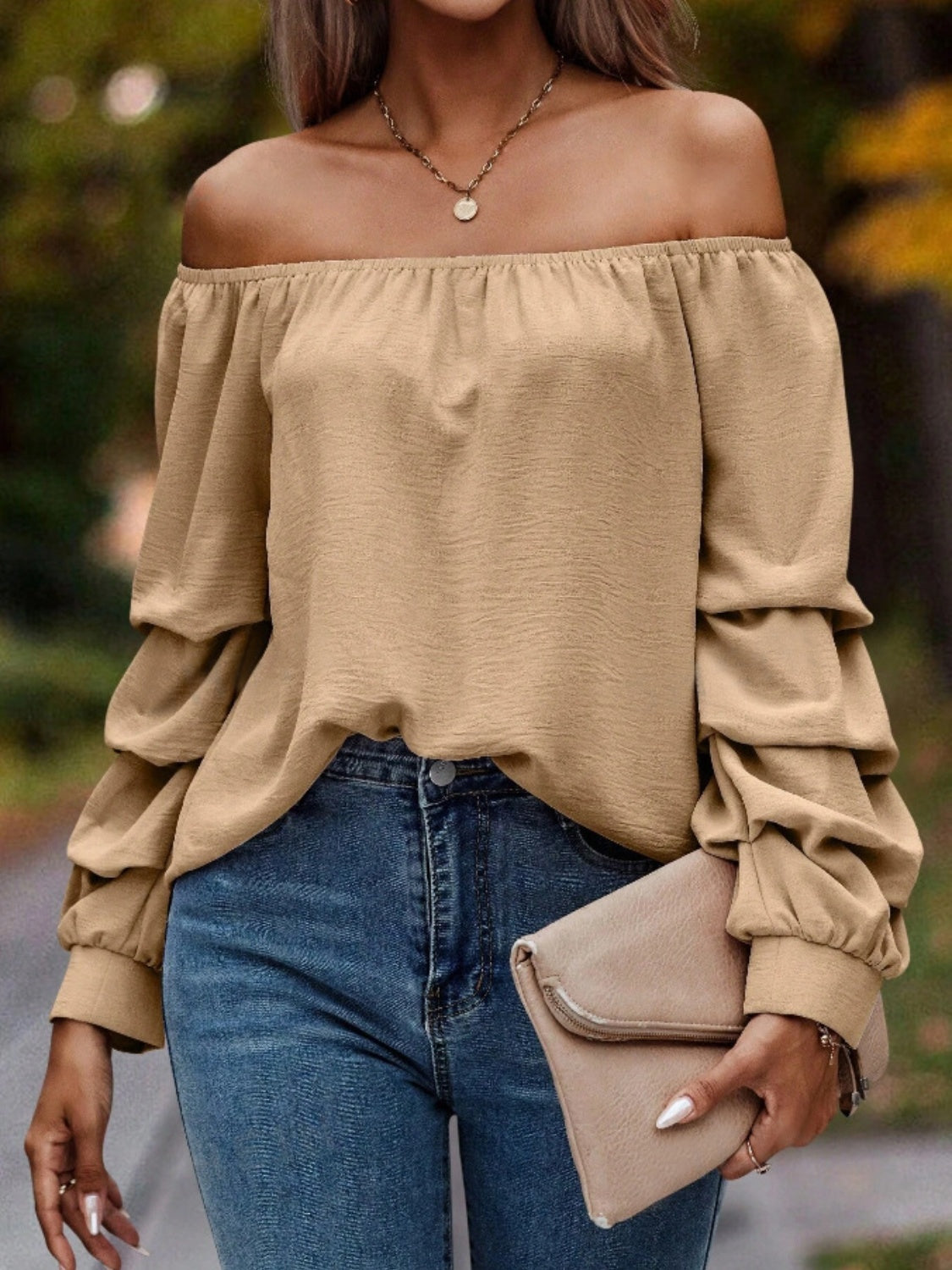 Off-Shoulder Long Sleeve Blouse