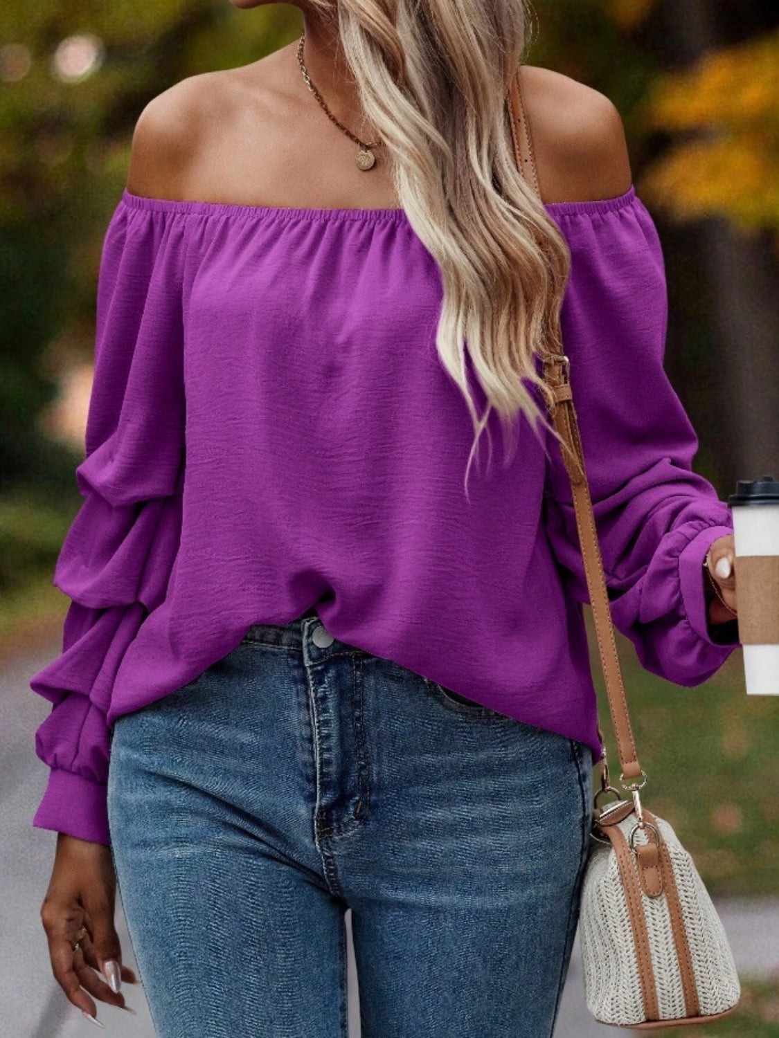 Off-Shoulder Long Sleeve Blouse