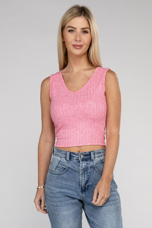 Ribbed V Neck Crop Top