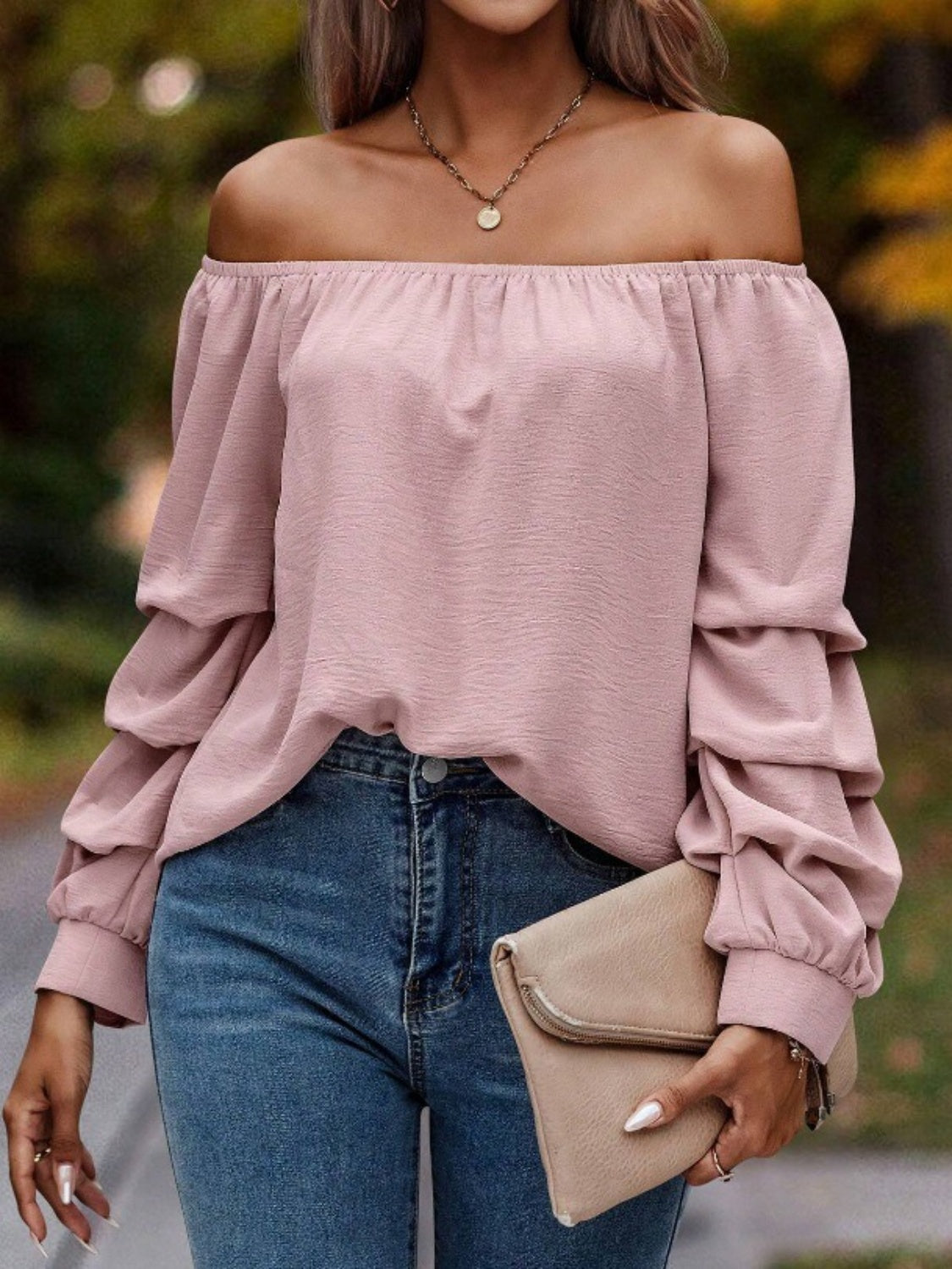 Off-Shoulder Long Sleeve Blouse