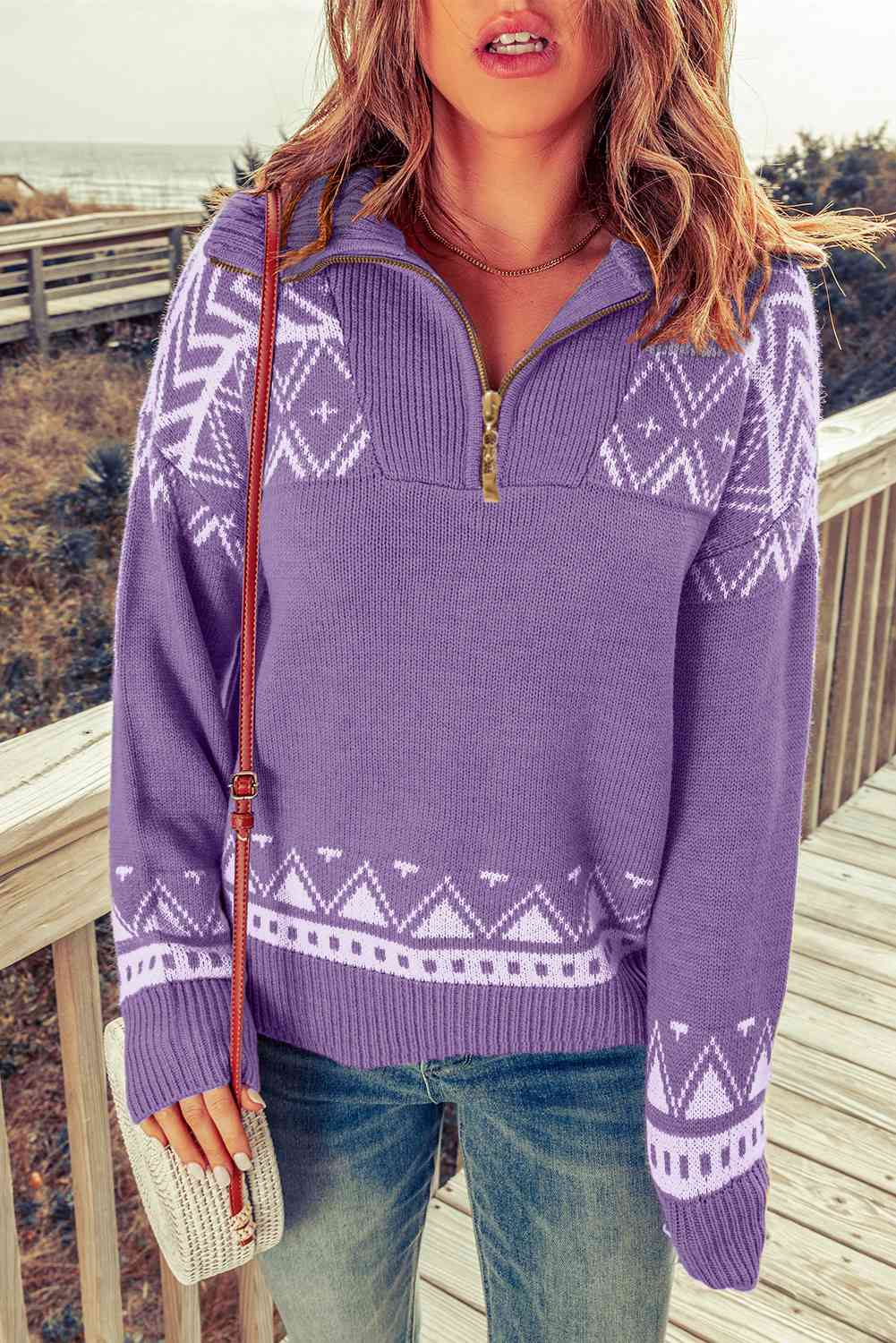 Aztec Zip-Up Pullover Sweater