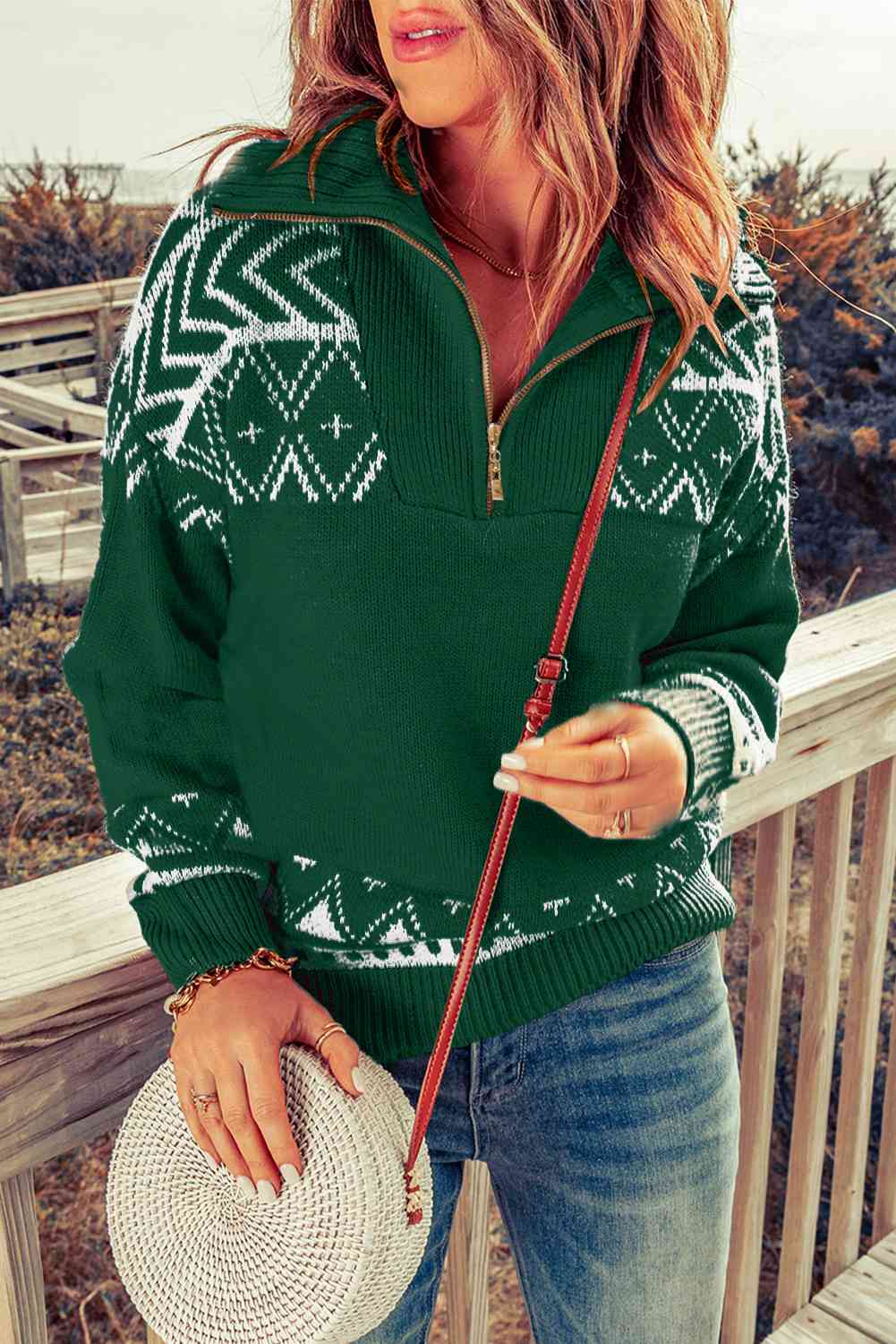 Aztec Zip-Up Pullover Sweater