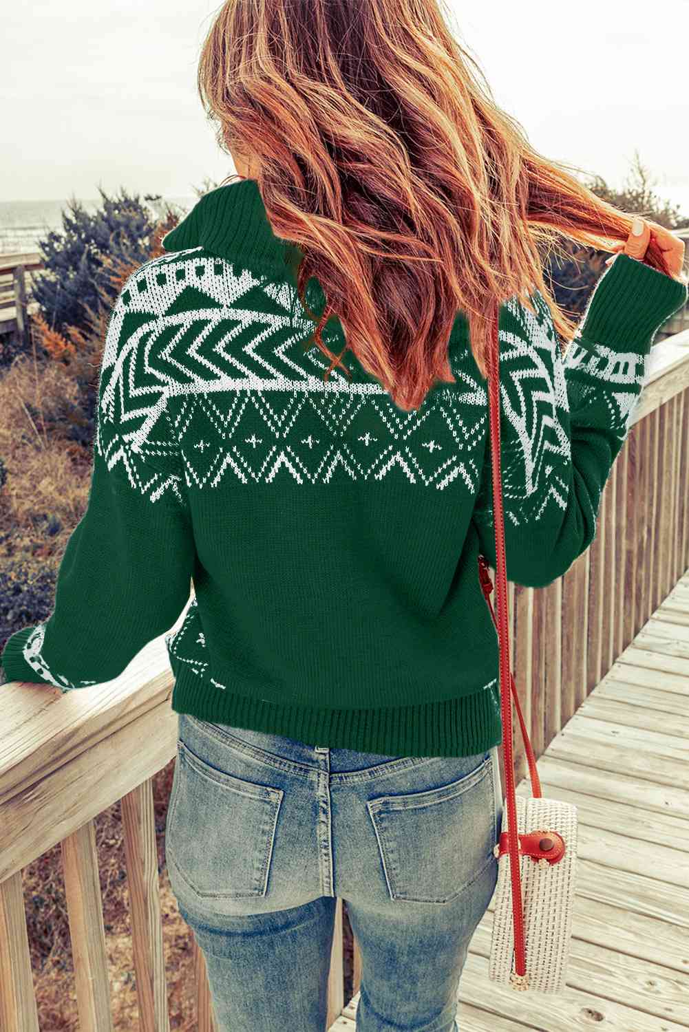 Aztec Zip-Up Pullover Sweater