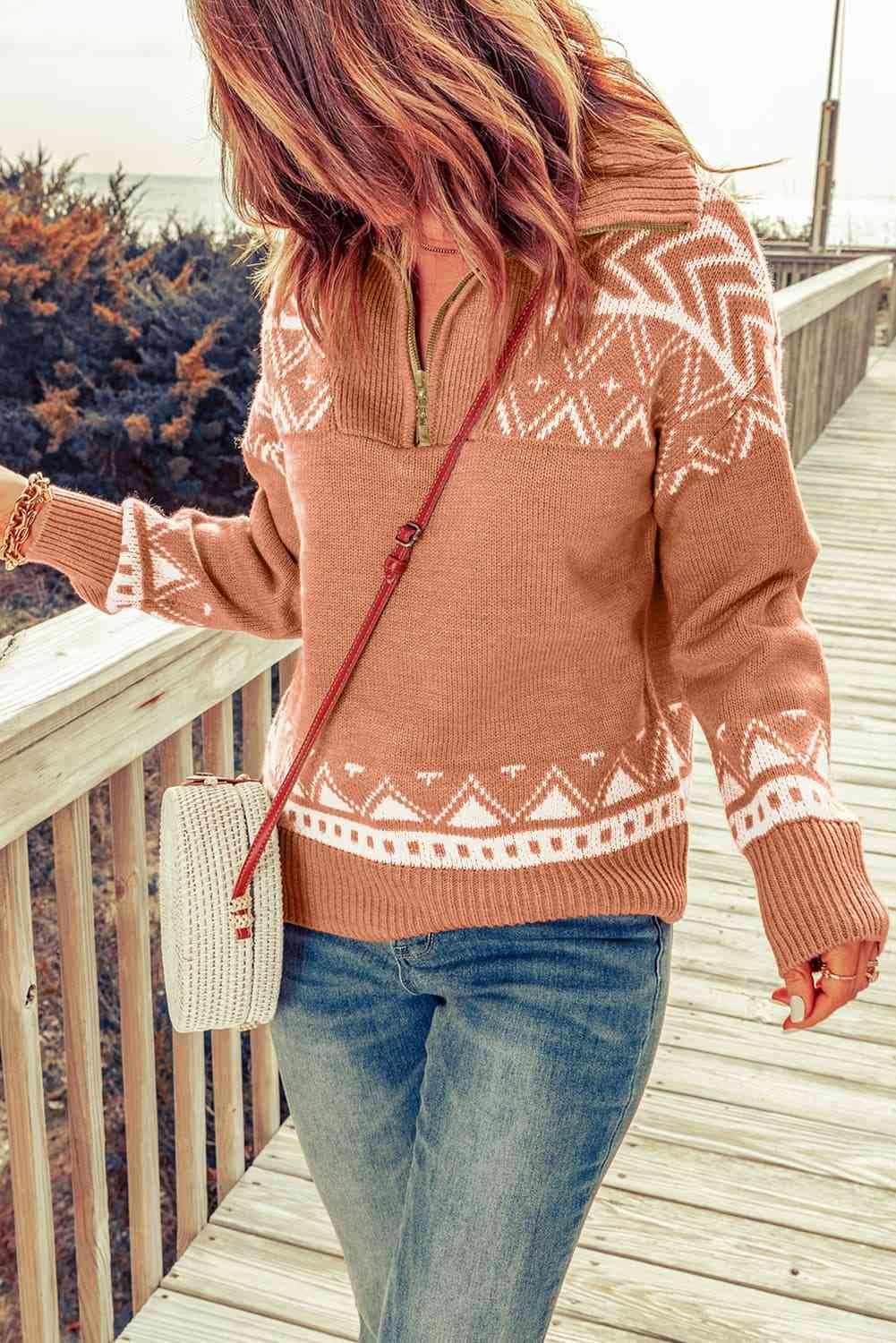 Aztec Zip-Up Pullover Sweater